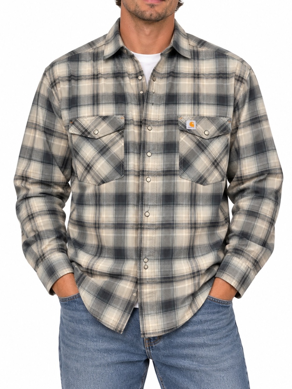 Carhartt Men’s XL Plaid Snap Front Shirt Stretch Western Workwear